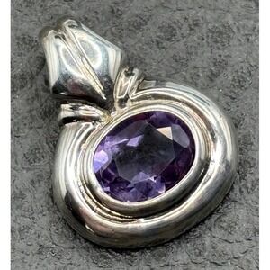 HAN Sterling Silver Amethyst Faceted Oval Pendant Purple Gemstone
